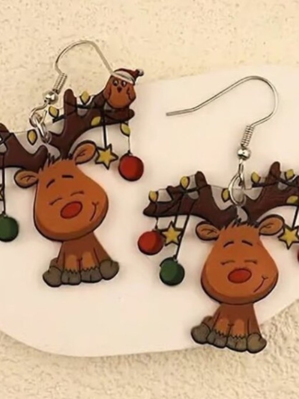 Cute Reindeer Dangle Earrings - Brown